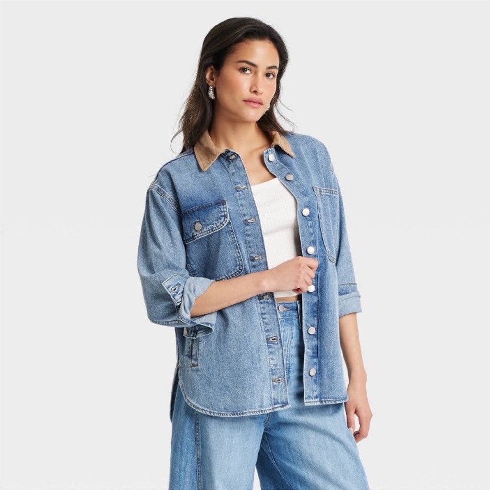 Universal Thread Denim Shacket with corduroy collar